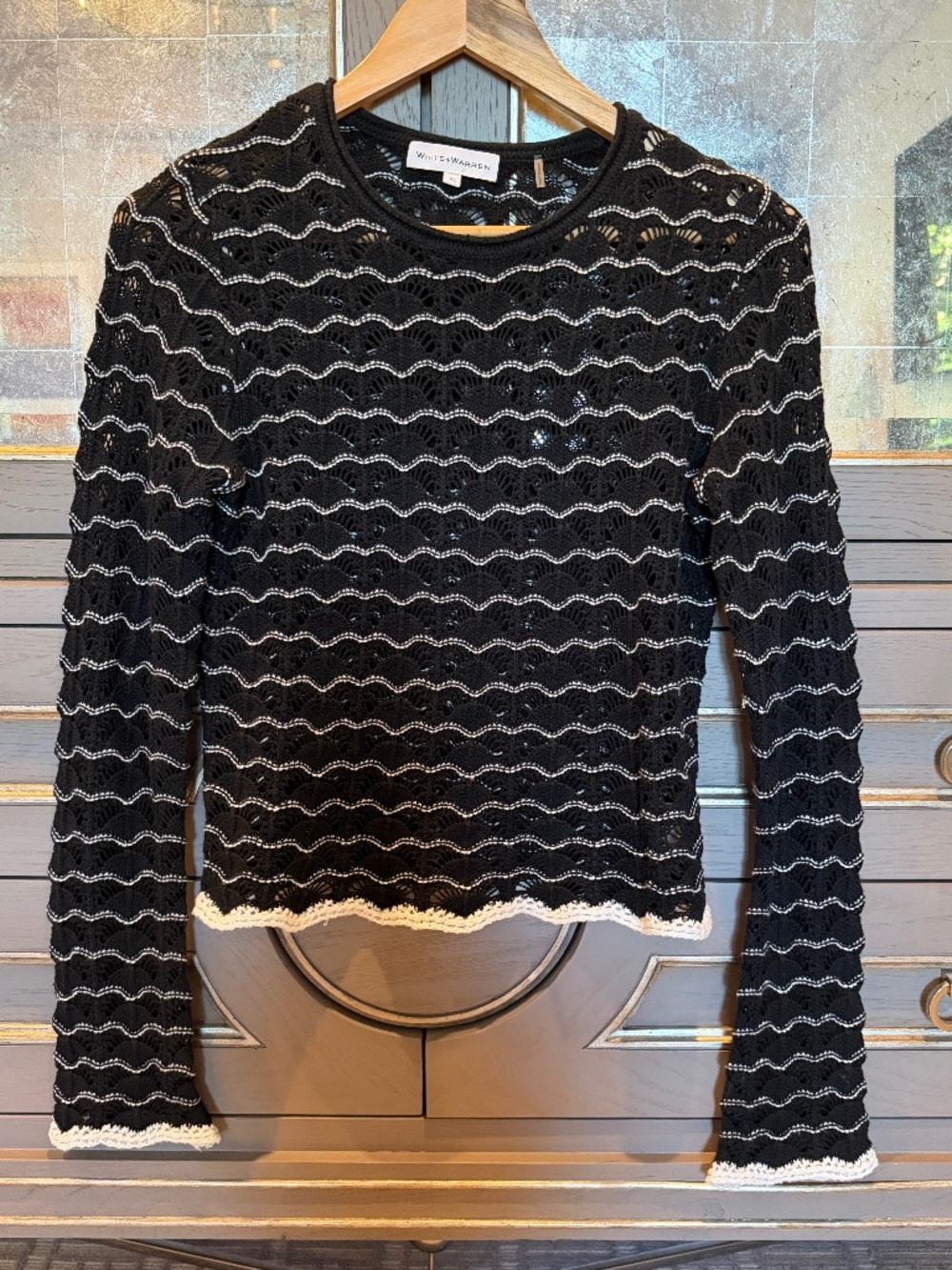 White + Warren White + Warren Cotton Blend Pointelle Stitch Top XS